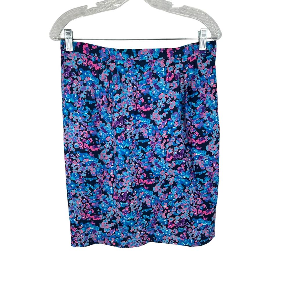 Boden Silk Blend Blue Pink Floral Pencil Skirt 8